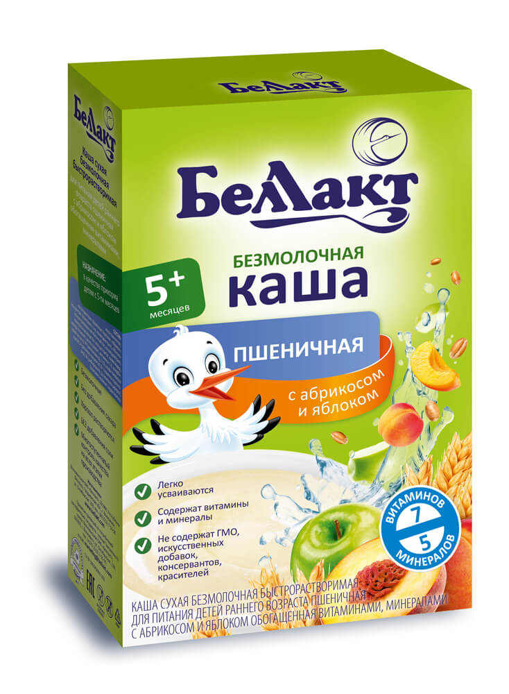 Каша сухая безмолочная быстрорастворимая для детского питания пшеничная с абрикосом и яблоком