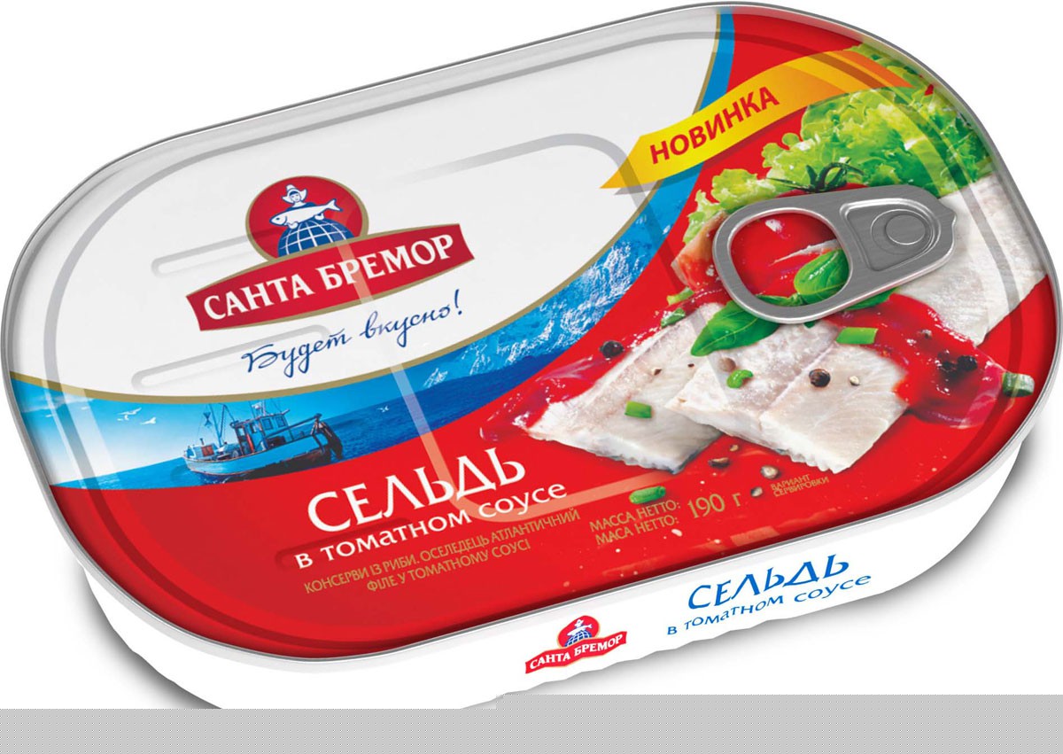 Сельдь атлантическая филе в томатном совсе 190г