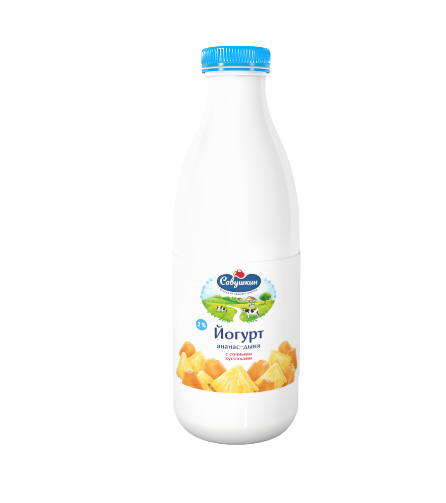 Йогурт "Савушкин" ананас-дыня с сочными кусочками 2% 415 гр
