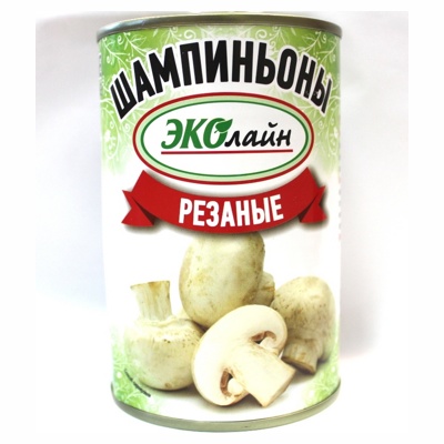 Шампиньоны резанные Эколайн старилизованные консервированные ж/б 400г