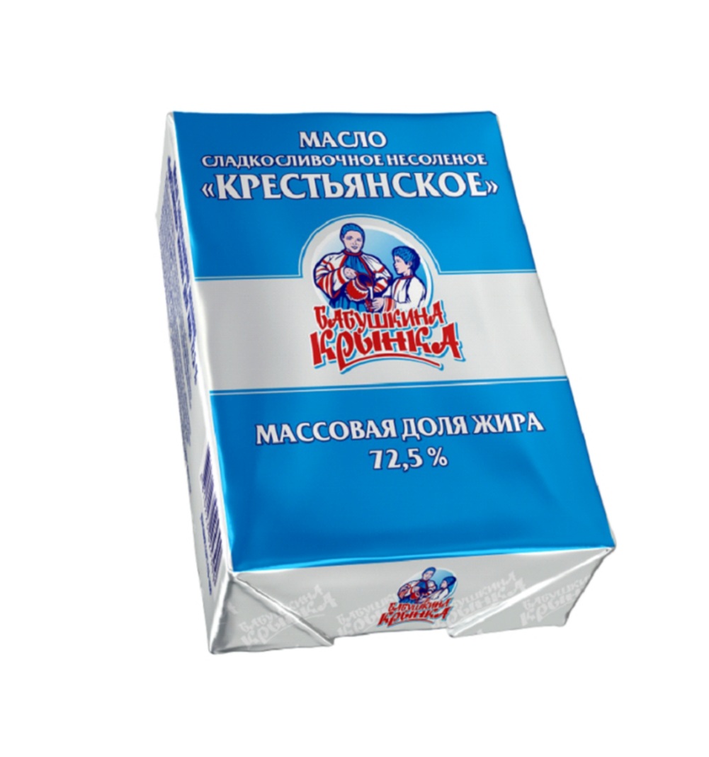 Масло сладкосливочное несоленое "Крестьянское", жирность - 72,5%, 180 г.