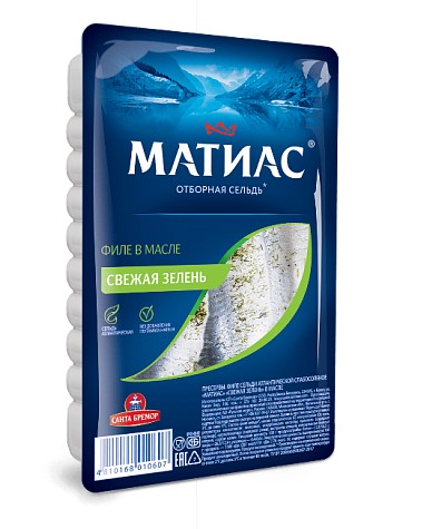 Филе сельди деликатесное Матиас свежая зелень 250г Санта Импэкс