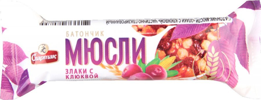 Батончик-мюсли Злаки с клюквой частично глазированный 35г