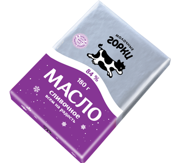 Масло сливочное "Молочные горки", жирность - 84%, 180 г.