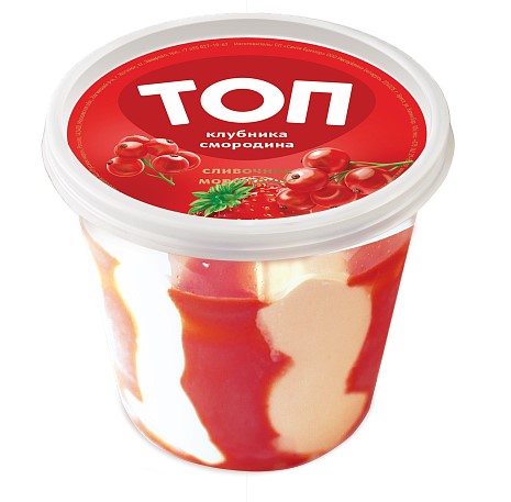 Мороженое сливочное Биг Топ с ароматом клубники декорированное топпингом ис красной смородины 250г
