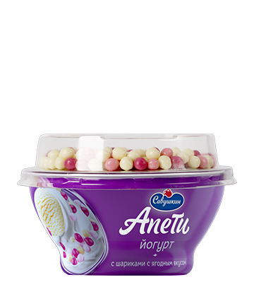 Йогурт густой "Апети" со вкусом пломбира и рисовыми шариками с ягодным вкусом, жирность - 5%, 105 г.