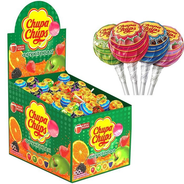 Карамель Чупа Чупс Ассорти фруктовых вкусов с натуральным соком колы 12г