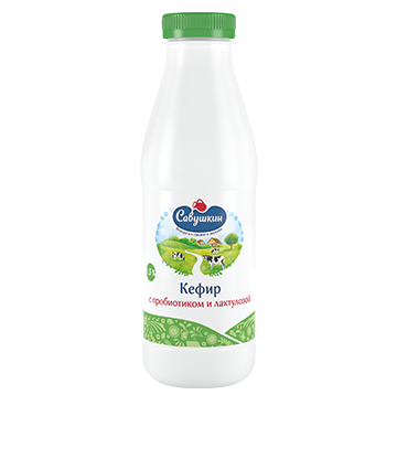 Кефир "Савушкин" обогащенный пробиотиком и лактулозой, жирность - 1,5%, 415 г.
