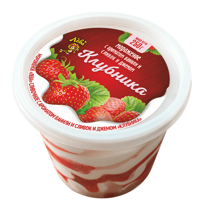 Мороженое "Лева" с ароматом ванили,сливок и джемом Клубника 250 гр.