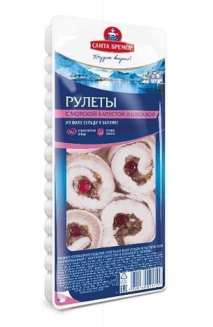 Рулеты ис филе сельди с морской капустой и клюквой в заливке 240г Санта Импэкс