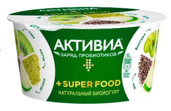 Биойогурт Активиа с киви, яблоком, виноградом, семенами чиа и экстрактом чая 2,2%, 140г