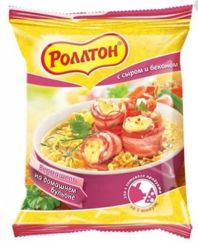 Вермишель б/п Роллтон на домашнем бульоне с сыром и беконом 60г