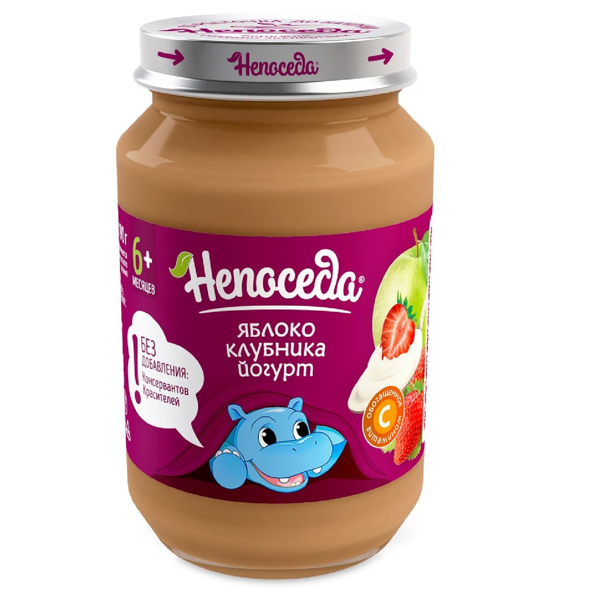 Пюре фруктово-ягодное «Непоседа» ис яблок и клубники с йогуртом и витамином С, 185 г