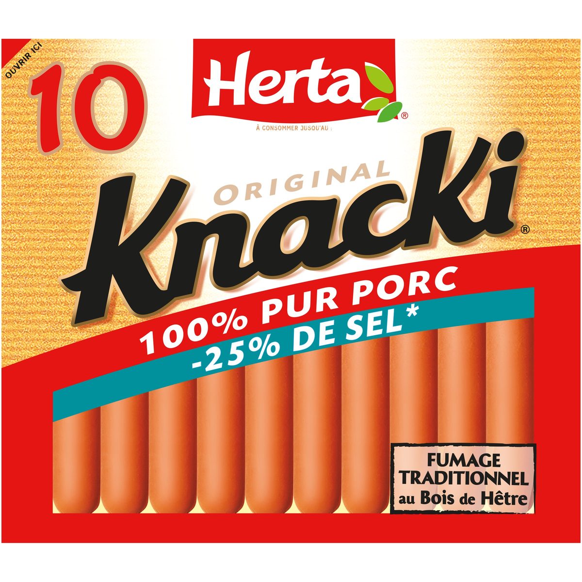 HERTA KNACKI Saucisses 100% pur porc sans nitrite x10 350g
