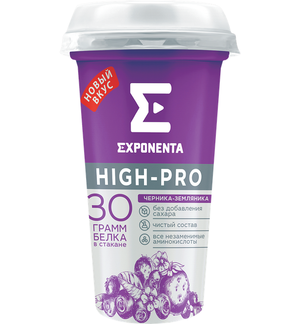 Напиток кисломолочный обезжиренный "Exponenta" черника-земляника, 250 г.