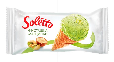 Мороженое сливочное Soletto Classico фисташки и марципан вафельный рожок 75г