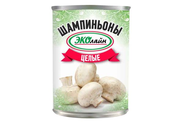 Шампиньоны целые Эколайн стерилизованные консервированные ж/б 400г