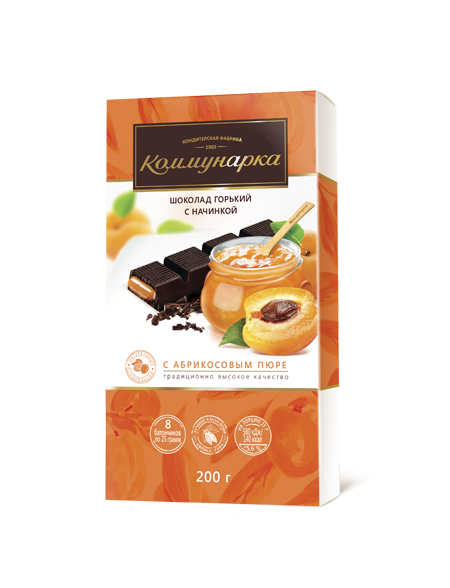 Шоколад горький "Коммунарка" с начинкой абрикосовое пюре 200г