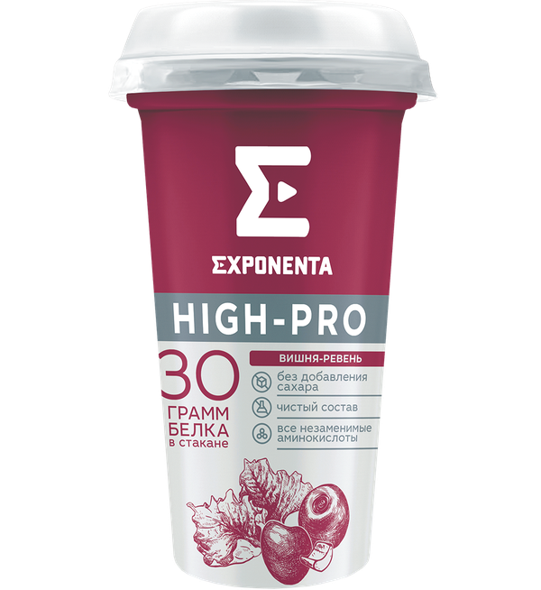 Напиток кисломолочный обезжиренный "Exponenta" вишня-ревень, 250 г.