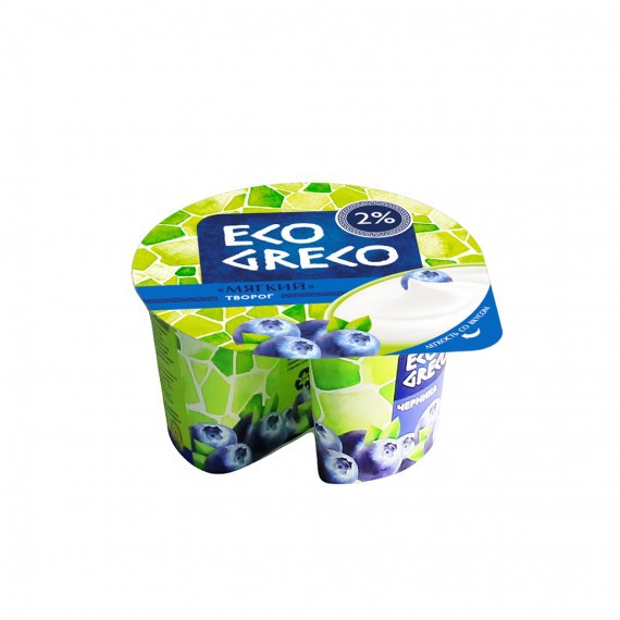 Творог мягкий "Eco Greco" с наполнителем черника, жирность - 2%, 120 г.