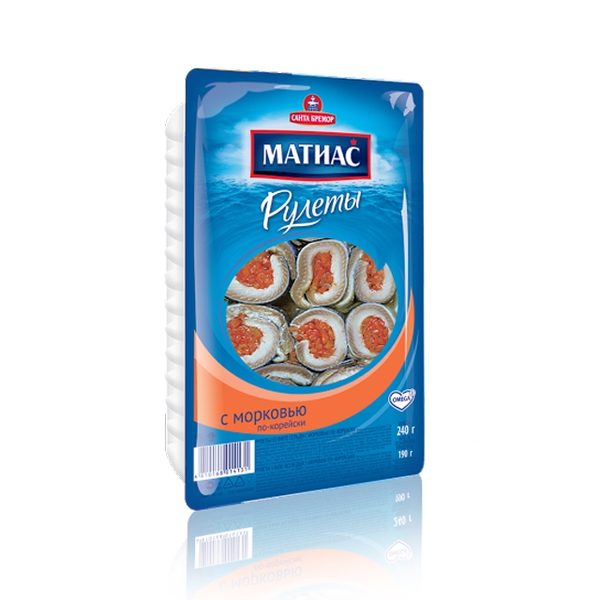 Рулеты ис Филе сельди Матиас с морковью по-корейски 240г