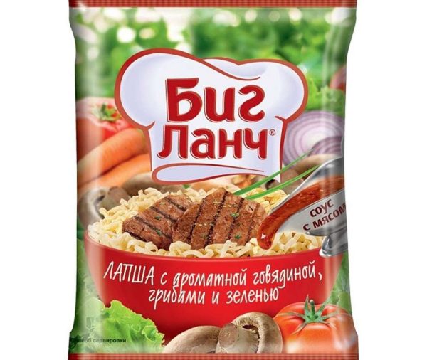 Лапша б/п Биг Ланч Кухня безграниц с аром говяд грибами и зеленью брик 75г