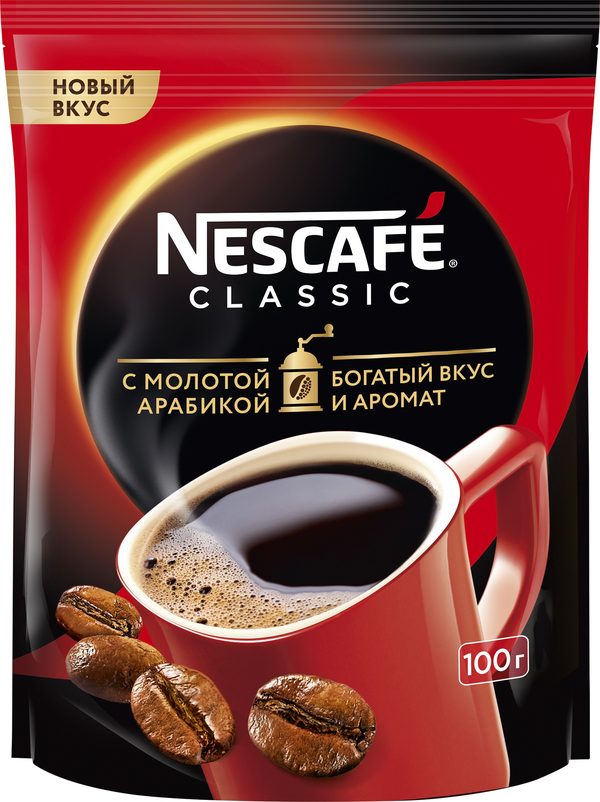 Кофе натуральный растворимый порошк Nescafe Classic с добавл натур жарен молот кофе 100г