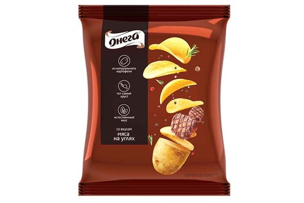 Чипсы из сырого картофеля Онега со вкусом мяса на углях 75г