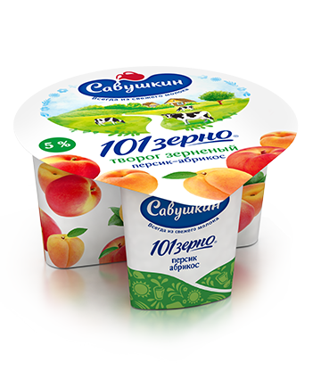 Творог зерненый 101 зерно + сливки персик-абрикос 5% 130 г