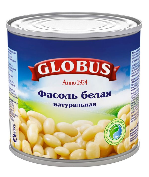 Фасоль Глобус белая натупальная 400гр ж/б