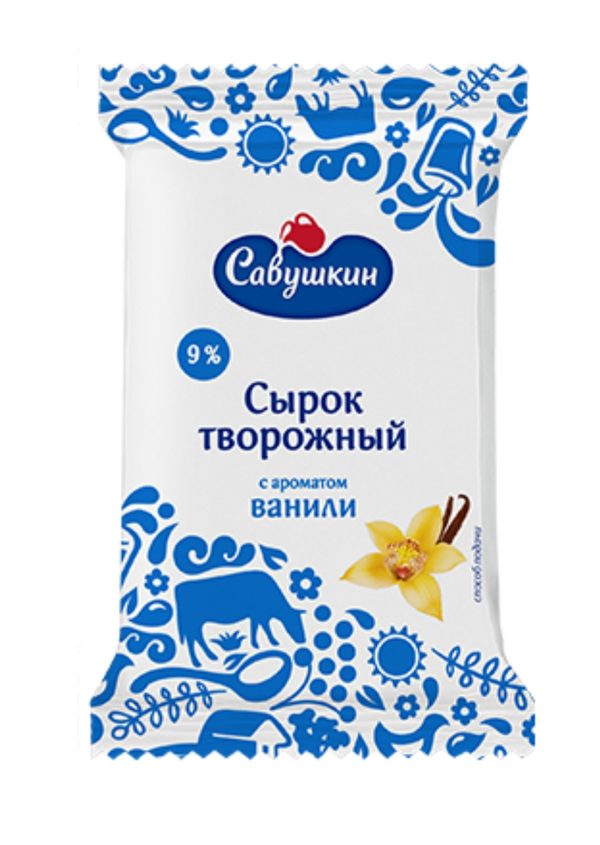 Сырок творожный «Савушкин» с ароматом ванили, 9%, 100 г.