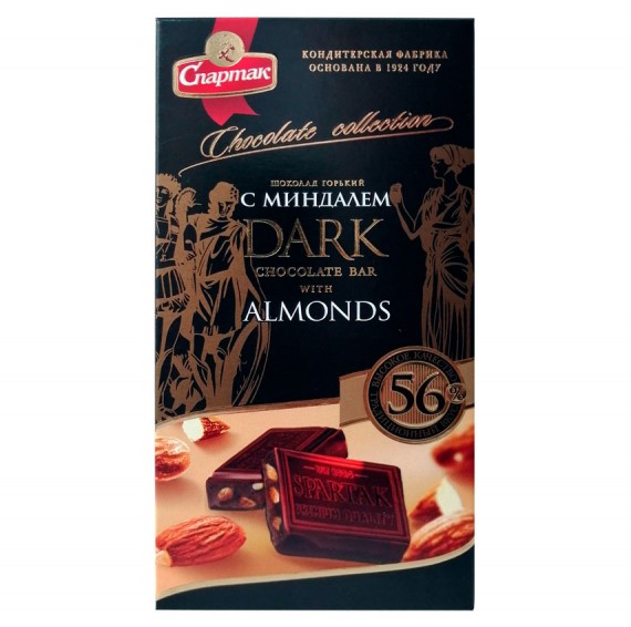 Шоколад "Спартак" горький с миндалем 56% 90г
