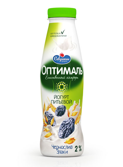 Йогурт питьевой "Оптималь" чернослив-злаки, жирность - 2%, 415 г.