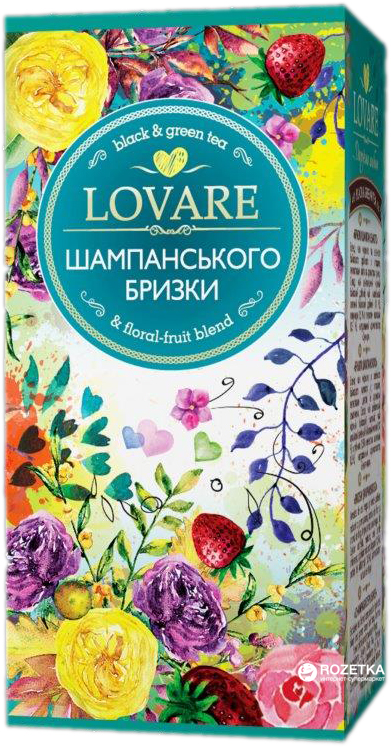 Смесь черного и зеленого чая Lovare Брызги шампанского с кусочками ягод и лепестками цветов 24х2г