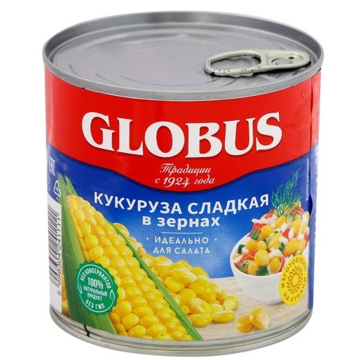Кукуруза сладкая Globus в зернах ж/б 340г