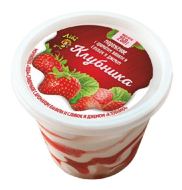 Мороженое "Лева" с ароматом ванили,сливок и джемом Клубника 250 гр.