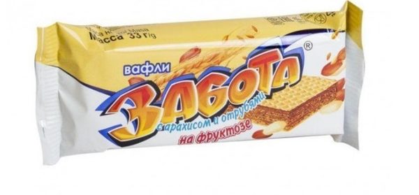 Вафли Забота на фруктозе с арахисом и отрубями 33г