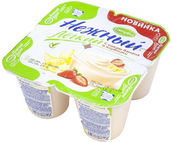 Продукт йогуртный Легкий нежный 0,1%с соком банана и клубники 95г
