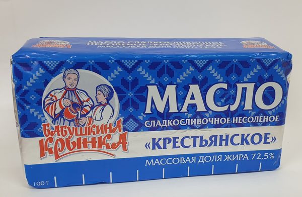 Масло сладкосливочное несоленое "Крестьянское", жирность - 72,5%, 1000 г.