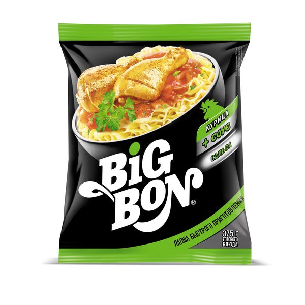 Макаронные изделия б/п Big Bon Лапша Курица +соусСальса 75г