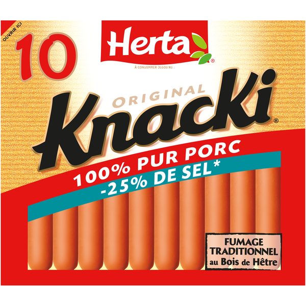 HERTA KNACKI Saucisses 100% pur porc sans nitrite x10 350g