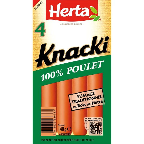 HERTA KNACKI Saucisses 100% Poulet x4 - 140g