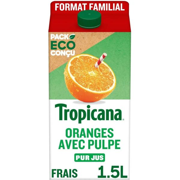 Tropicana 100% oranges pressées avec pulpe format familial 1,5 L